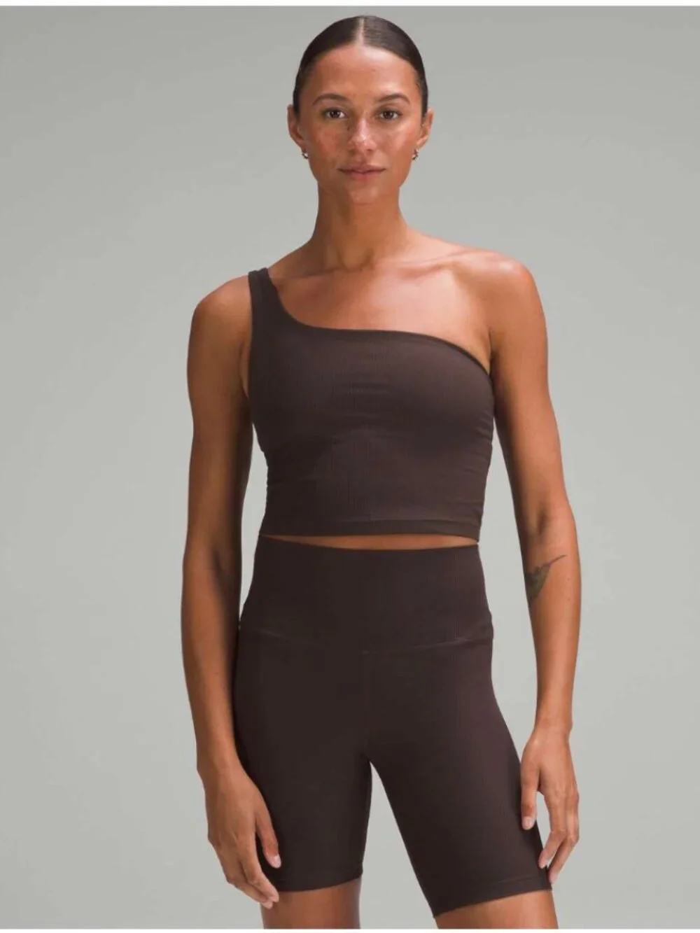 Lululemon Ribbed Nulu Asymmetrical Yoga Tank Top Espresso Sz 8